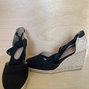 Black Espadrille Wedge Sandals
